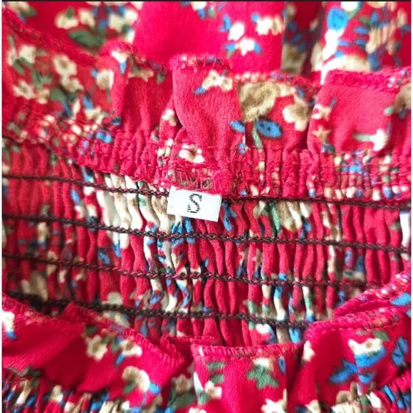 Red Floral Smocked Sleeveless Midi Dress Women’s Small - Picture 8 of 8